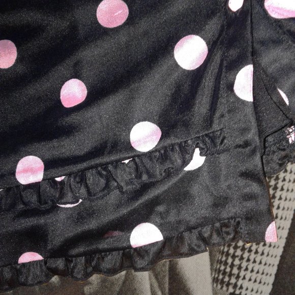 SOLD Vtg 90s Y2K Button Up Ruffled Pink Polka Dot Black Prairie Dress Jumper M - Picture 7 of 14